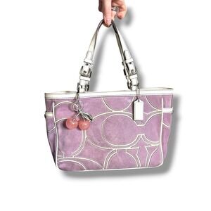 Y2K Coach Optic Signature Lilac Suede 2005 Gallery Tote Shoulder Bag